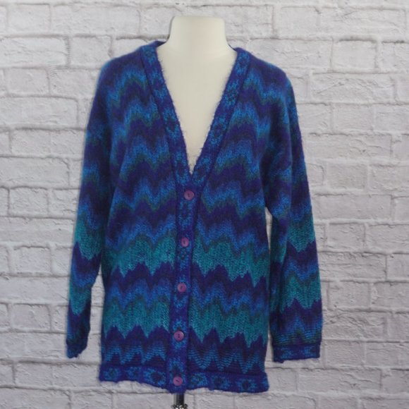 Vintage Sweaters - Vintage 90s Mohair Chevron Cardigan Sweater